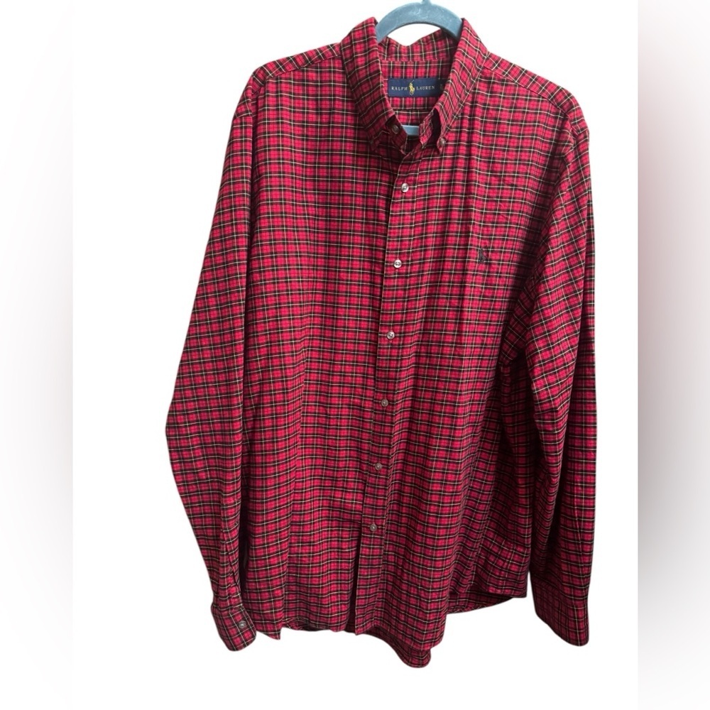 RALPH LAUREN BLUE LABEL Men’s SZ XL Red Green Tartan Plaid Holiday EUC
